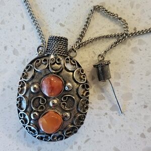 Vintage 1970s Boho Middle Eastern Perfume Pendant Necklace
